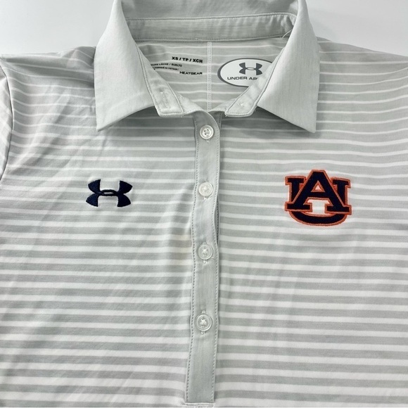 Under Armour HeatGear AUBURN Golf Polo Bundle in White Grey and White Stripe XS - Picture 15 of 16